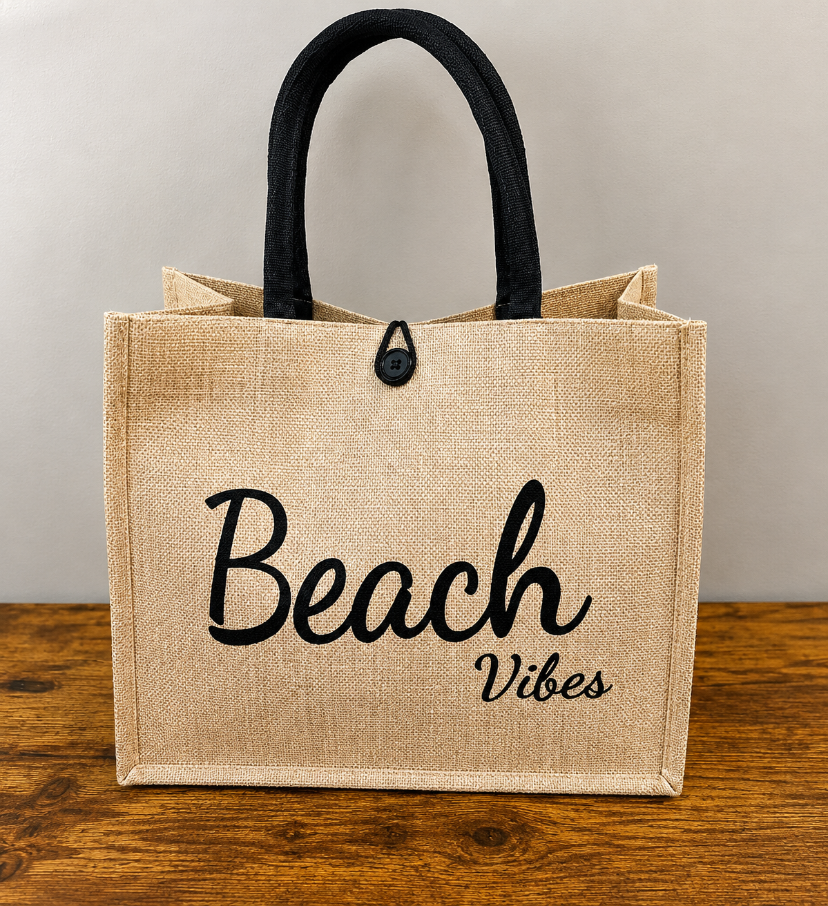 Beach Vibes Jute Tote Bag