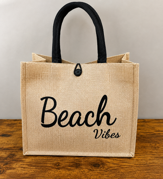 Beach Vibes Jute Tote Bag