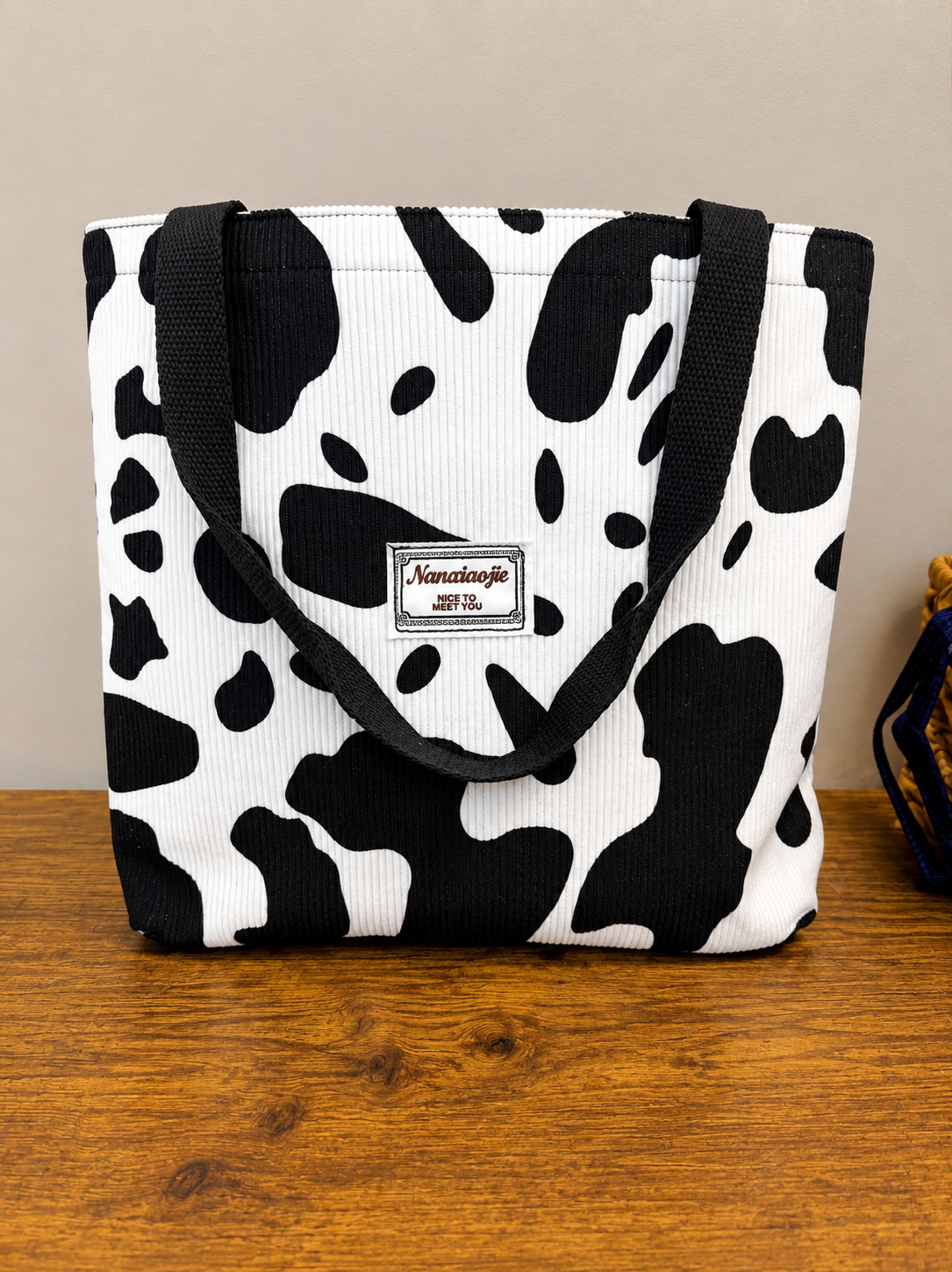 Cow Print Corduroy Tote Bag